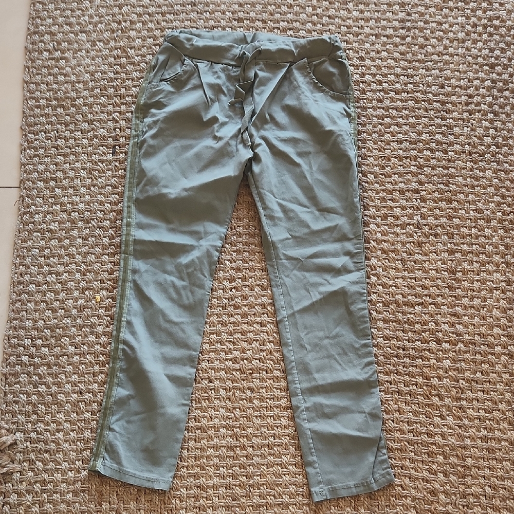 Tina Stephens Made In Italy Green Straight Leg Viscose Blend Pants Size Medium